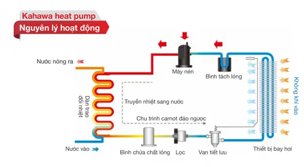Sơ đồ nguyên lý của hệ thống bơm nhiệt nước nóng trung tâm